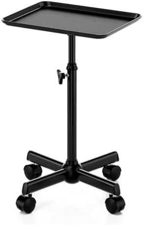 LWADALN Salon Tray Cart Tattoo Tray Rolling Tray Spa Tray, Dental Tray Height Adjustable, Salon Tray on Wheels Hairstylist Salon Trolley Cart,Black