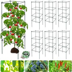 6 Packs Tomato Cages for Garden, 12"×12"×39" Plant Support Cage with Different Spacing, Green Metal Trellis for Climbing Plants Like Cucumber, Flowers
