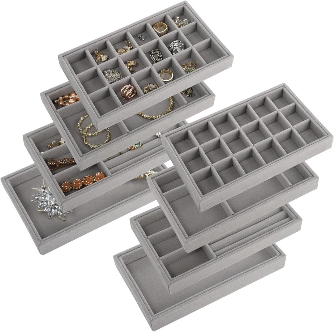 yarlung 8 Pack Velvet Jewelry Trays, Drawer Insert Jewelry Organizer Earring and Ring Storage, Divided Jewelry Holder for Bracelet Display, Necklace, Brooch, Watch