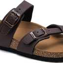 Torotto Boys Girls Sandals with Cork Footbed Adjustable Buckle Casual Flip Flops Sandals Open Toes Flat for Kids Toddler (13.5 Little Kid, Brown)