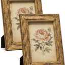 Sonefreiy 5x7 Gold Picture Frames Set of 2 Vintage Antique 5 x 7 Picture Frame Unique Bamboo Line Photo Frame Wall and Tabletop Living Room Bedroom Decor Gift for Family Friends Mom Grandma