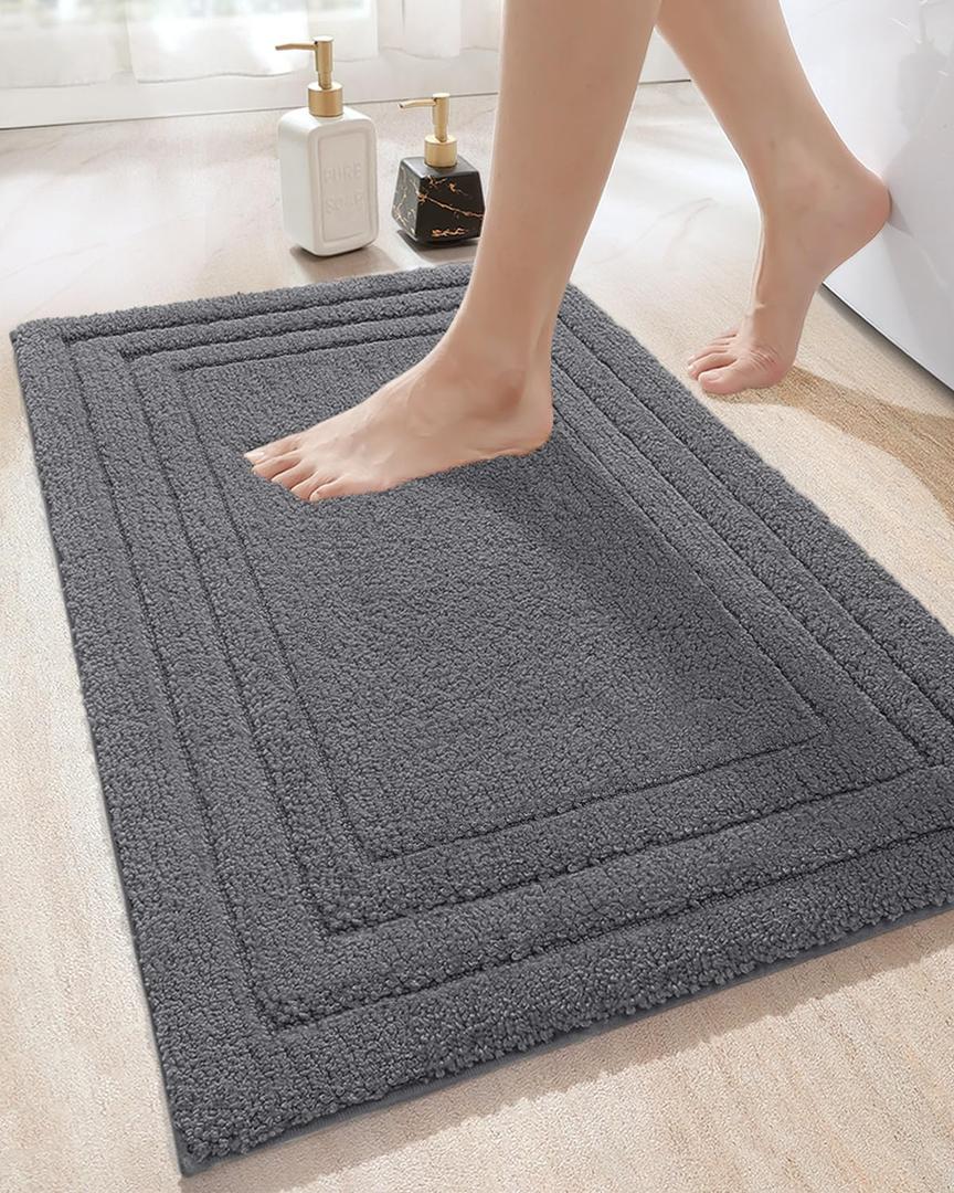 DEXI Bathroom Rug Mat 24x16, Ultra Soft Absorbent Bath Mats for Bathroom, Shower Floor Bathmat Non Slip, Washable Bath Rugs Carpet for Tub, Sink, Dark Grey