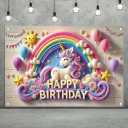 Rainbow Unicorn Theme Birthday Banner Happy Birthday Backdrop Background Party Decoration