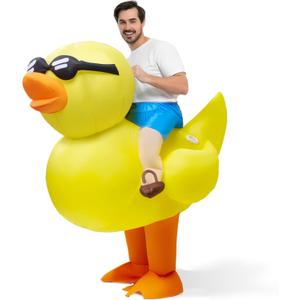 Spooktacular Creations Adult Halloween Inflatable Costume Riding a Duck Air Blow-up Suit Set Ride On for Cosplay Parties (X-Large(75In))