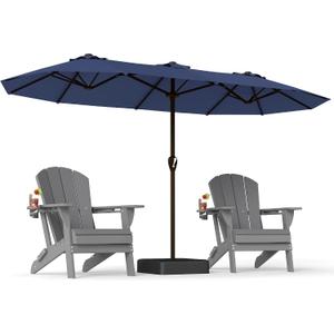 PatioKingdom 15FT Large Patio Umbrella with Base, Double Sided Rectangular Outdoor Umbrella with Sturdy Fiberglass Ribs, Market Umbrella for Pool,Garden,Backyard,Deck (Navy, 15FT)