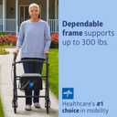 Medline Aluminum Rollator Walker, Burgundy, 300 lb. Weight Capacity, 8” Wheels, Adjustable Height Handle, Padded Seat & Backrest, Rolling Walker for Seniors and Mobility Impaired