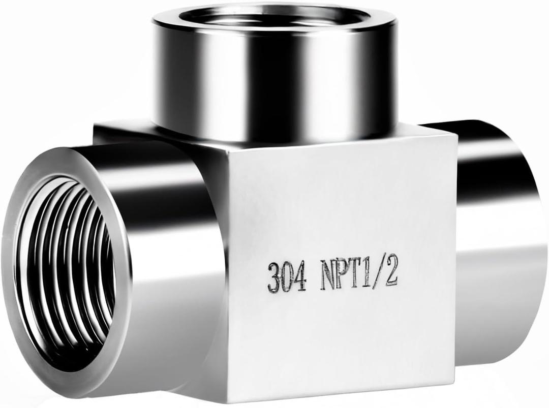 NPT 1/2 tee pipe fitting female thread 3 ways T adapter, stainless steel hose fitting tee t shape pipe connector for outdoor irrigation setup/pressure gauge, 4350 psi