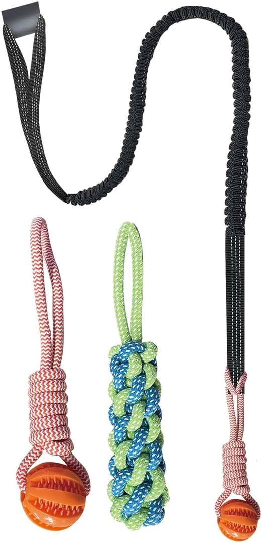 Interactive Dog Toys Tug of War Dog Toy for Small/Medium/Large Dogs,Teething Rope for Teeth Cleaning,Puzzle Ball for Chewing,Dog Bungee Tug Toy Kit, Blue