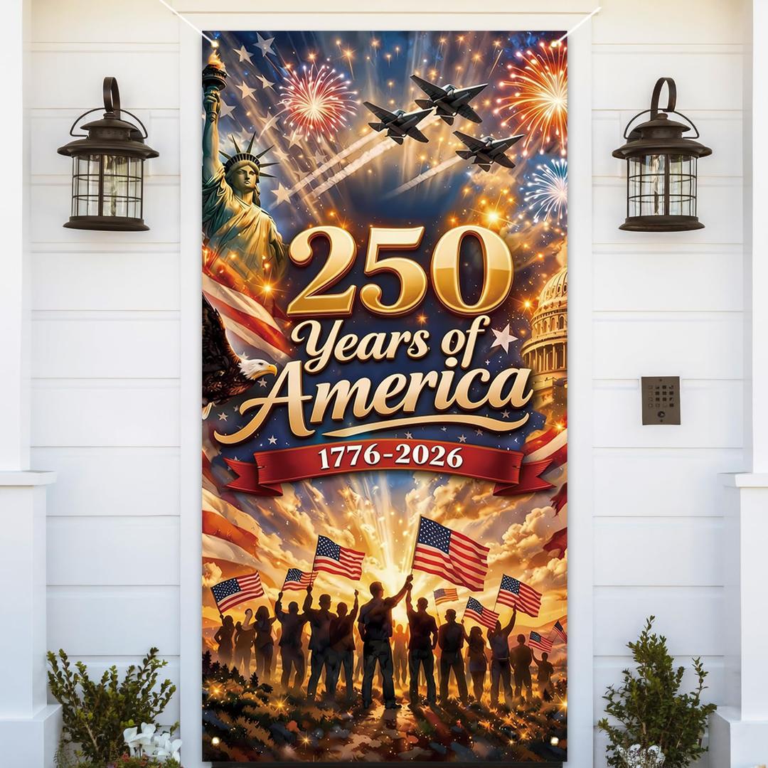 America 250 Anniversary Door Cover Patriotic Photo Backdrop 4th of July Fourth of July Party Decorations and Supplies for Home
