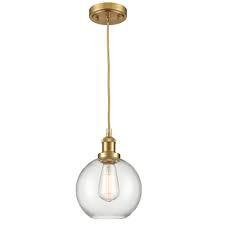 Pendant Light Fixtures Brass Pendant Light, 8" Ribbed Glass