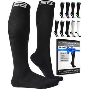 SB SOX Compression Socks for Men & Women (20-30mmHg) Best Compression Socks for Flying, Medical, Sports, Wide Calf Fit, and Daily Wear (Black, XL)