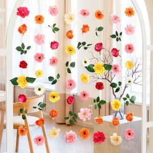 K KUMEED 8 PCS Flower Garlands Hanging Decorations, Daisy and Rose Orange Artificial Flowers with Hooks Fall Party Decorations for Wedding Birthday Baby Shower Autumn Home Birthday Decorations