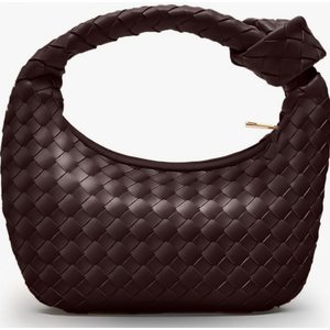 Knotted Woven Leather Handbags Tote with Detachable Bow For Women, Trendy Hobo Dumpling Purse Bag 2024 Dark Purple
