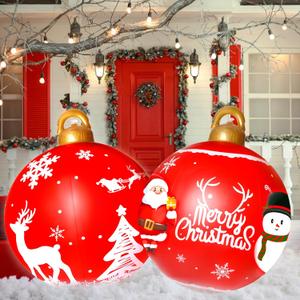 2PCS Christmas Inflatable Decorated Ball 24in Yard Inflatable Christmas Balls Giant Xmas Tree Ornaments PVC Blow up Yard Decorations for Outside Holiday Yard Lawn Porch Decor