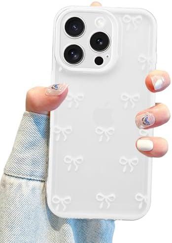 Jusy Compatible with iPhone 14 Pro Bow Phone Case, Cute Clear Ribbon Bowknot Pattern Aesthetic Soft TPU Transparent Cases Protective Phone Cover for Women Girly - White, 4 Pack