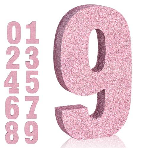 TONIFUL 7.8 Inch Pink Glitter Number 9 Table Centerpiece 0-9 Pink Birthday Party Decorations,Digit 9 for Birthday,Chrismas,Graduation,Bridal Shower,Valentine's Day,Anniversary Party Supplies
