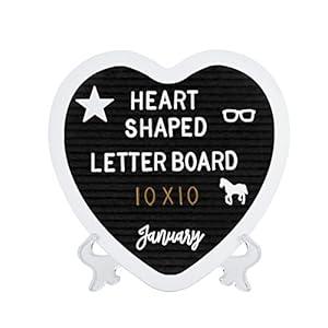 Heart-Shaped Felt Letter Board Message Sign,10x10 inches Message Board with 465 Changeable White&Golden Letters,Numbers,Cursive Words and Stand for Party,Pregnancy,Wall&Tabletop Decor (Black)