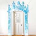 Polyester Fabric 104×70inch Winter Snow Castle Party Door Banner Wonderland Door Decoration Ice Snow Themed Backdrop for Girls Birthday Snowflake Hanging Princess Photo Booth Props Supplies