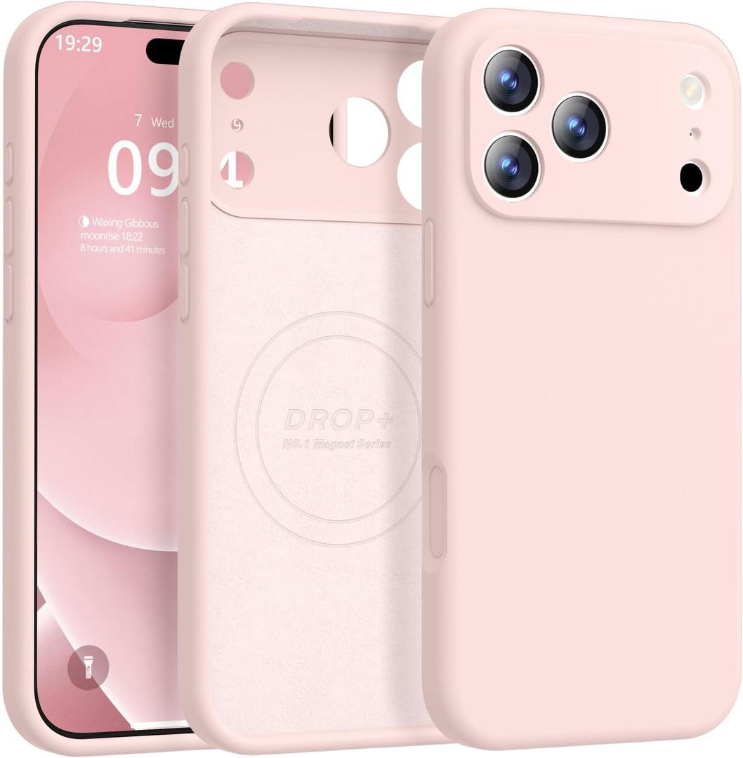 Ktele Magnetic for iPhone 17 Pro Max Case [Compatible with Magsafe] [Premium Silicone Satin-Smooth Touch] Slim Shockproof Anti-Scratch Microfiber Lining Case, 6.9 inch, Pink Sand