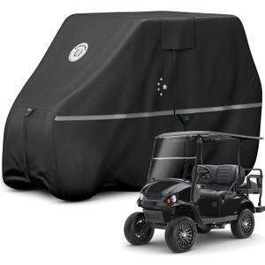 4 Passenger Golf Cart Cover Fits EZGO, Club Car, Yamaha, 420D Waterproof Windproof Sunproof Outdoor All-Weather Full Cover -Black