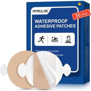 MYMULIKE Adhesive Patches 36PCS, Libre 3 Sensor Covers Waterproof, CGM Sensor Covers, Pre-Cut Dual-Tab for Easy Application, No Glue On The Center, 10–15 Days Long Fixation, Nude