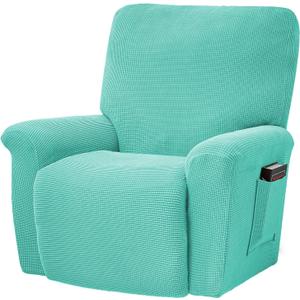CONRUSER Stretch Recliner Chair Covers, 4-Piece Soft Sofa Cover Thick Single Seat Couch Cover Jacquard Recliner Slipcover with Pocket (Aqua)