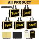 2 x Five Senses Gift Bags for Mother - 5 PCS Black and Gold Gift Bags Mothers Day with Handle Greeting Card Tissue Paper Sight Smell Touch Taste Sound Foil Stamping Gift Bag for Him Her for Birthday Anniversary Wedding 12 Inch