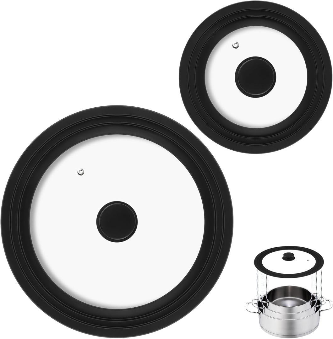 Universal Lids for Pots, Pans and Skillets, Fits 7",8",9",10",11",12" Cookware, Replacement Pan Lid with Tempered Glass and Heat-Resistant Silicone Edge,Durable Frying Pan Cover