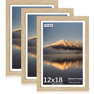 12x18 Poster Frame, Display Pictures 11X17 with Mat or 12x18 Without, Wall Hanging Frames, Natural Oak, 3 Pack