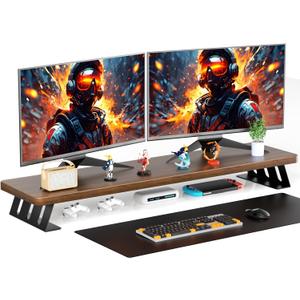 Dual Monitor Stand, 39 Inch Large Wood Monitor Stands for 2 Monitors (Walnut)