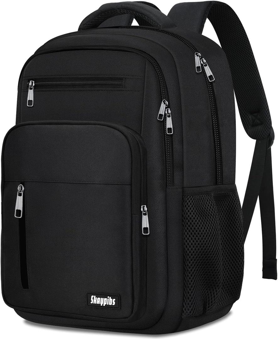 Skaypibs Black Backpack for Men Women, Laptop Travel Backpacks with Reinforced Straps, School Backpack for Boys Girls Teens, Water Resistent Book bag, Work College Bookbag, back pack