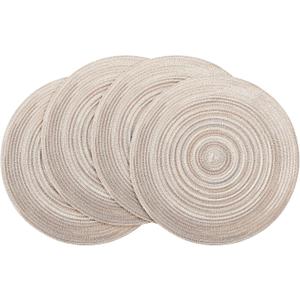 Floroom 15 Inch Round Braided Placemats Set of 4, Washable Heat Resistant Cotton Polyester Circle Place Mats for Kitchen Dining Table - Rainbow Gray