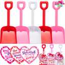 JOYIN 28 Plastic Toy Shovels in Pink Red and White for Valentines Day ,28 Cards with Ribbon for Kids Party Favor, Classroom Exchange Prizes, Valentines Gifts with Vibrant Color