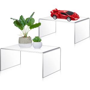 RattanView 2 Pcs 10 Inch, 12 Inch Large Acrylic Risers Display Stands 5 mm Thick Acrylic Shelf Riser Showcase for Collectibles Jewelry Cupcakes Food Figures Perfume Cabinet (Clear)