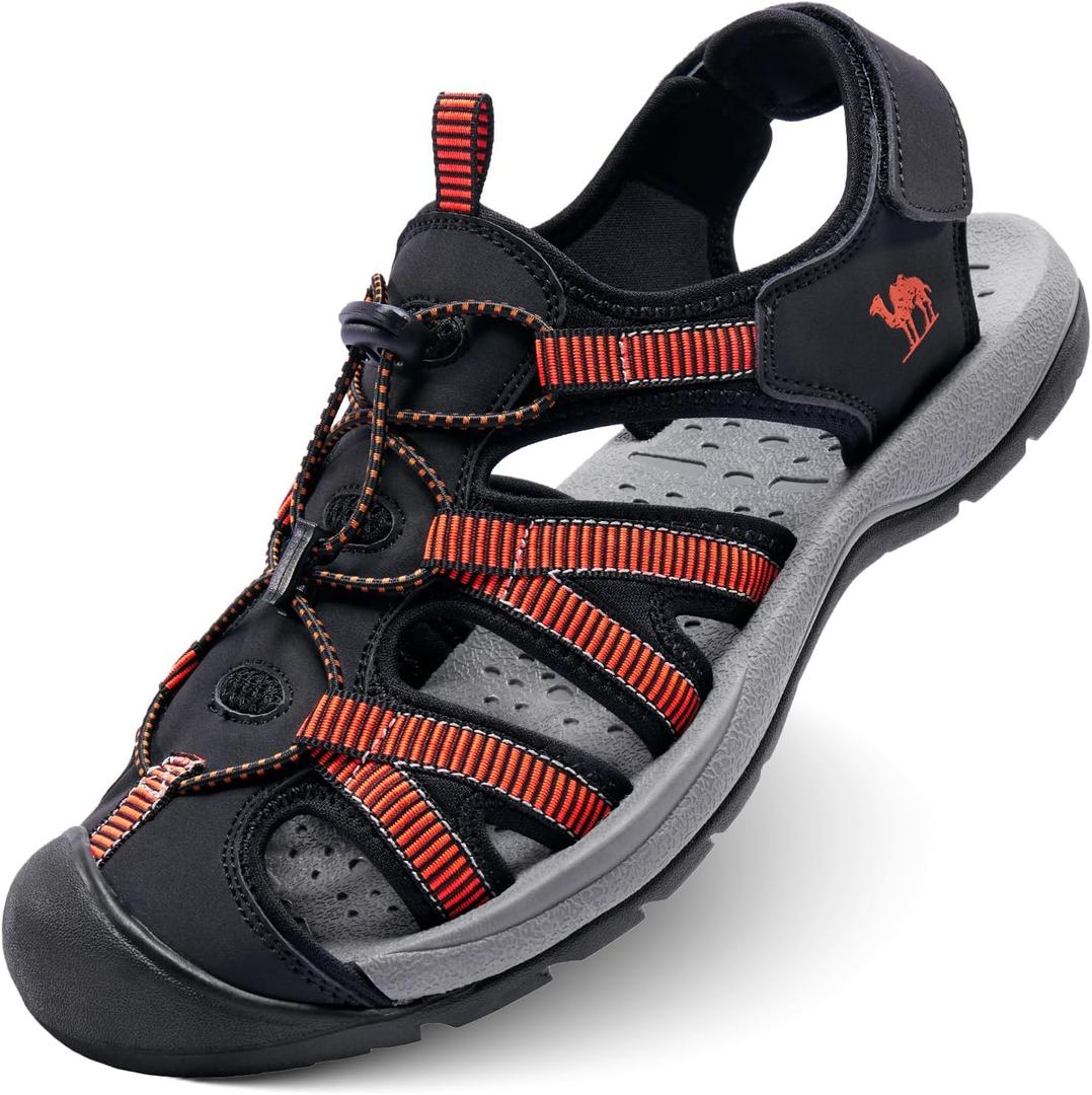 CAMELSPORTS Men's Hiking Sandals Closed Toe Outdoor Beach Sandal Waterproof Sport Fisherman Sandals Water Shoes (9.5, Orange)