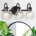 Bathroom Light Fixtures, Black 3 Lights Vanity Light, Farmhouse Wall Sconces with Globe Glass Shade, Porch Wall Mount Lamp for Mirror, Kitchen, Porch Living Room Workshop (E26 Base)