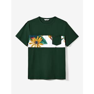 Patpat Men's Large Flower T-shirt with Front Pocket, Large, Green