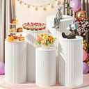 Cylinder Stands for Party, 5Pcs Metal Pleated Cylinder Pedestal Stand Heavy Duty White Cake Cilindros Para Fiestas Parties Round Cylinder Display Flower Plant Stand for Wedding Birthday Party Decor