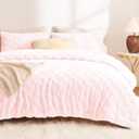 CozyLux Fleece Queen Comforter Set Blush Pink,Super Soft & Warm Fluffy Bedding with Checkered Pattern,Luxury Fuzzy Heavy Bed Set for Winter,3 Pieces,1 Comforter and 2 Pillowcases