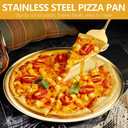 GRETJOB 12 Pcs Pizza Pan Riser Stand Set, 4 Metal Pizza Table Stands + 4 Nonstick Pizza Pans + 4 Pie Servers, Gold Pizza Rack & Tray for Baking, Dessert, Cheese, Party, and Restaurant Use (Gold)