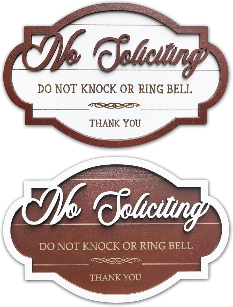 2 Pack No Soliciting Sign For House/Office-Wood Small No Soliciting Sign For Front Door Please Do Not Knock Or Ring Doorbell Signs (2 Pack No Soliciting Signs)