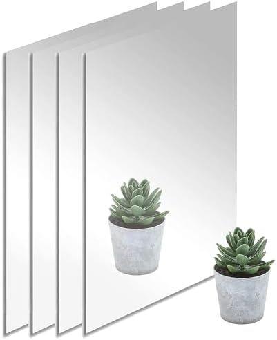 Calvana 12 x 24 Rectangular Acrylic Mirror Sheet 4-Pack, 1.8mm Frameless Wall Mirror, Adhesive Gym Mirrors for Home, Shatterproof & Unbreakable, Non-Glass, Includes Double-Sided Foam Stickers