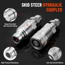 1/2" Flat Face ISO 16028 Hydraulic Quick Connect Couplers, 5/8" (#10) JIC Bulkhead Thread, Heavy Duty Hydraulic Coupling with Dust Cap Compatible with Bobcat, Case, Skid Steer Loader