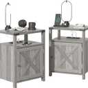 Fameill Nightstands Set of 2, Night Stand with Charging Station, Bed Side Table with Storage Cabinet, Farmhouse End Table for Living Room with USB Ports and Outlets, Gray, 15.75"D x 13.78"W x 23.62"H
