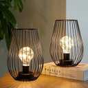 TRIROCKS Metal Cordless Table Lamp - 8'' Tall Set of 2 Cage Shape Battery Operated Lamp with Fairy Lights Bulb for Indoor/ Outdoor Use Perfect for Christmas Garden and Weddings (Black, Set of 2)