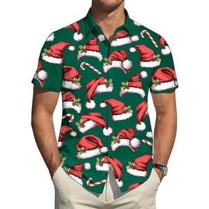 Christmas Shirt for Men Hawaiian Beach Graphic Shirts Xmas Holiday Button Down Short Sleeve Casual Tops (Green, XL)