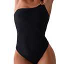 WDIRARA Women's One Shoulder One Piece Solid Monokini Swimsuit Swimwear Black Medium