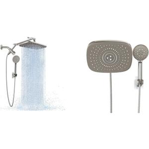 Veken 11.8" Rain Shower Head with Handheld with Arm (Brushed Nickel) and Veken 10" Rain Shower Head with Handheld (Brushed Nickel)