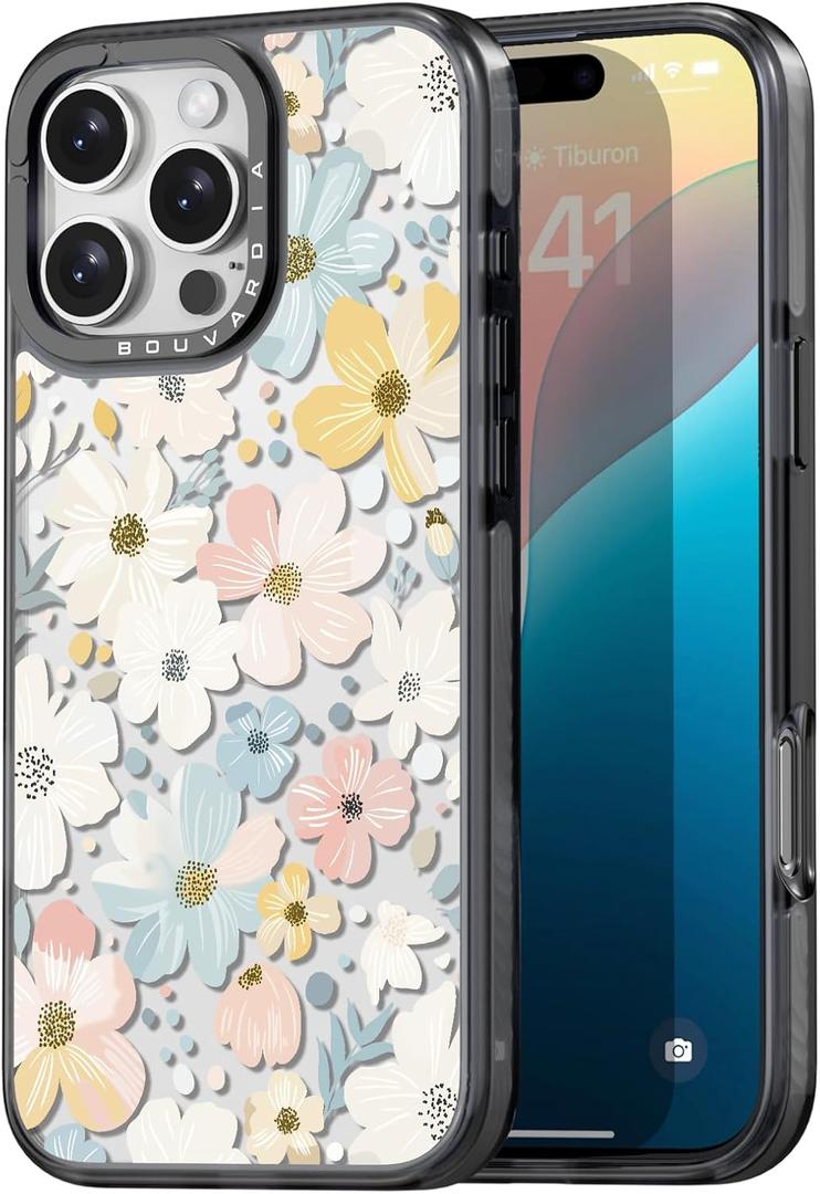 Bouvardia for iPhone 16 Pro Case, Cute Design for Women & Girls, Protective & Aesthetic, Floral Theme - Flowers Blossoming (Gray Bumper)