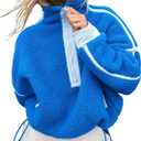 Women's Fleece Sweatshirts Half Zip Pullover Long Sleeve Oversized Workout Crop Tops Hoodie with Pocket (Medium, Blue)